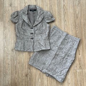 Nine West Taupe tweed peplum suit skirt set